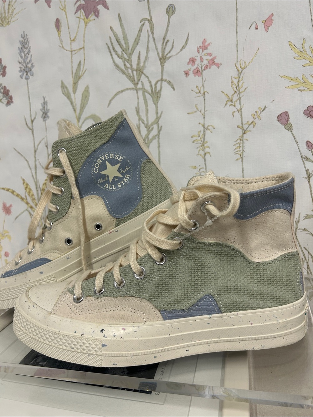 Converse High Top Sneakers in Sage, Cream & Gray-Blue